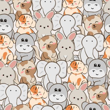 Arka planda hayvan resimleriyle kusursuz çocuksu bir model.