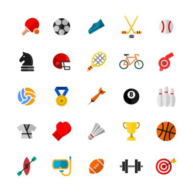 25 Cabang Olahraga İkon Gaya Desain Kartun Berwarna Vektör Ilustrasi