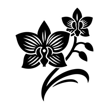 Beyaz Arkaplanda Orkide Çiçeği Silüeti Vektör Resimleri İzole Edildi