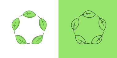 Yaprak dairesel düz ve dış hat simge tasarım vektörü ile yeşil enerji işaretini yeniden kullanın. Güç ekolojisi sürdürülebilirlik sembolü gösterimi.