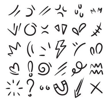 El çizimi duygu illüstrasyon vektör koleksiyonu. Doodle simgeleri elementi ayarla.