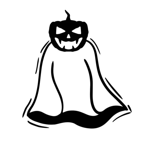 Cabeça Abóbora Fantasma Personagem Ilustração Design Vetor — Vetor de Stock