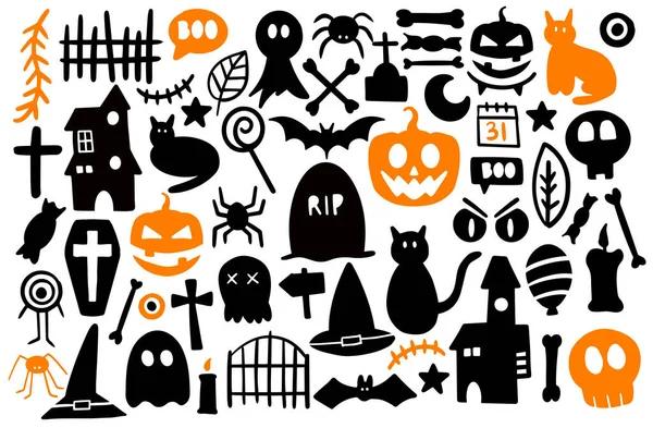 Halloween Elementit Kokoelma Doodle Kuva Vektori — vektorikuva