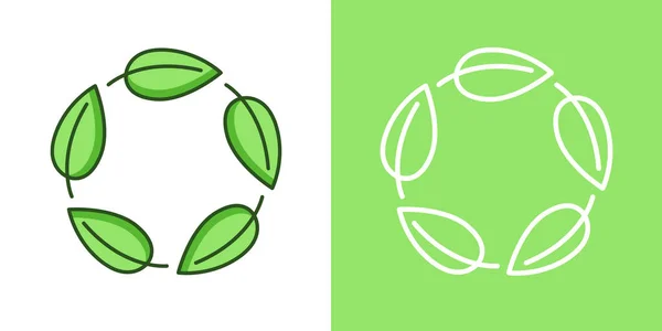 Feuille Circulaire Recycler Plat Contour Icône Vecteur Conception Énergie Propre — Image vectorielle