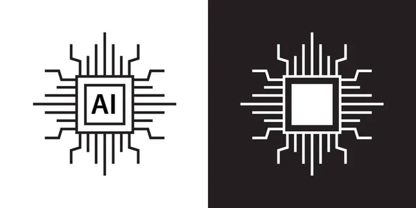 人工知能アウトラインスタイルのアイコンデザインベクトル ネットワーク回路チップデジタルスマートマインドシンボルイラスト — ストックベクタ