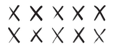 Mürekkep fırçası darbesi koleksiyonu elementleri. Grunge çapraz çizgi vektör çizimi.