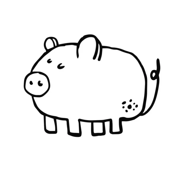 Cute Pig Doodle Illustration Vector Hand Drawn Animal Design — Stock Vector