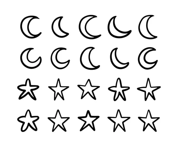 Mond Und Sterne Bündeln Elemente Handgezeichnete Linien Vektor Illustration — Stockvektor