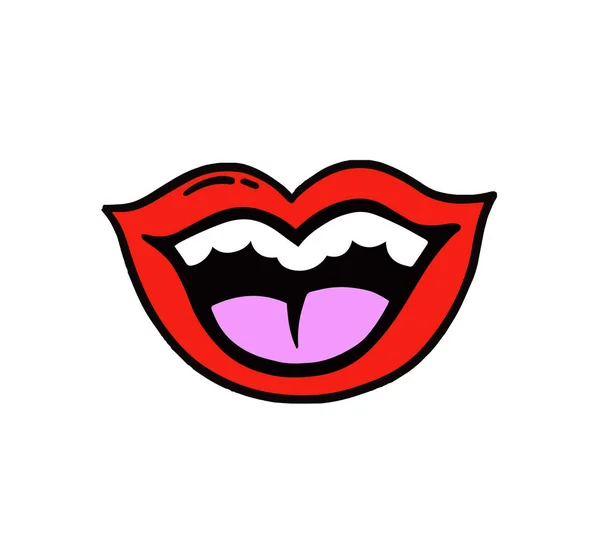 女性の赤い唇のデザイン 美しい女性のシンボル ポップアートイラストベクトル — ストックベクタ