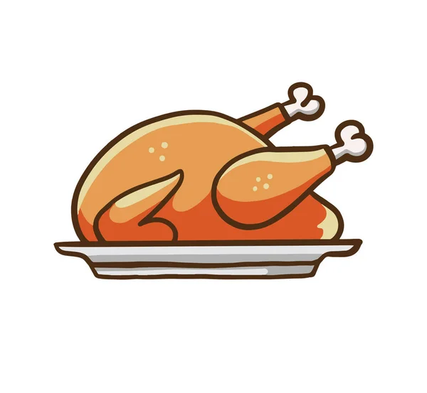 Design Dinde Rôtie Symbole Culinaire Thanksgiving Vecteur Style Dessin Animé — Image vectorielle