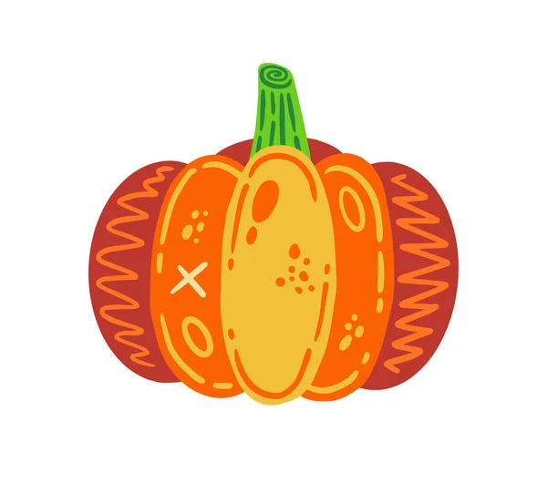 Pumpa Tecknad Handritad Design Vektor Halloween Thanksgiving Semester Symbol — Stock vektor