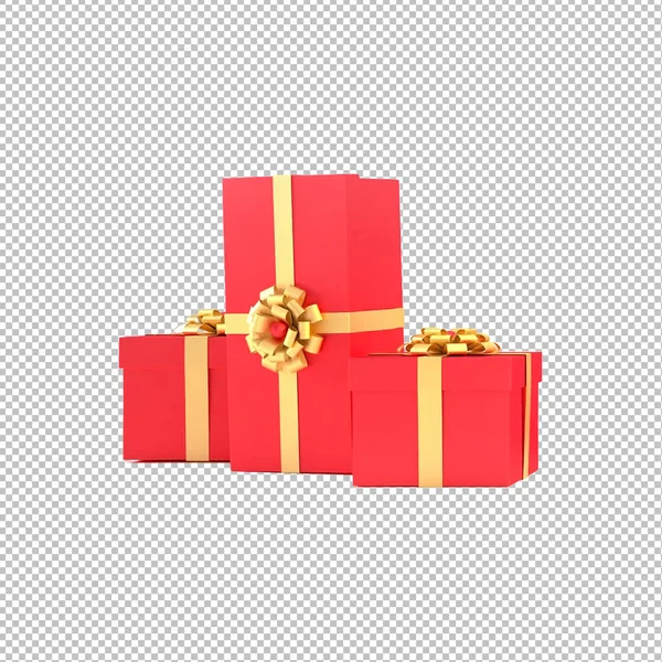 Rote Geschenkboxen Und Goldene Bänder Auf Transparentem Hintergrund Für Geschenkkonzept — Stockfoto