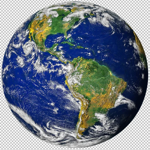 지구는 우주로부터 고립된 Png 이미지를 가지고 있으며 아메리카의 지도는 배경에 — 스톡 사진