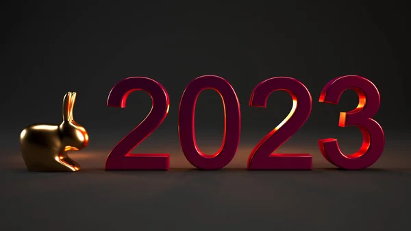 Chinesisches Neujahr 2023 Text Jahr Des Hasenkonzepts Isoliert Auf Schwarzem — Stockfoto