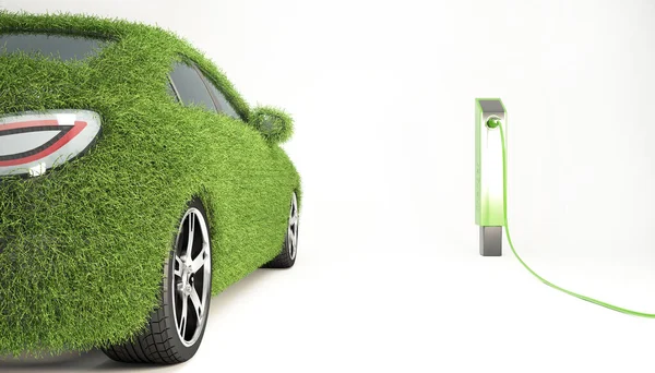 Auto Concept Met Elektrische Auto Oplaadstation Milieuvriendelijke Auto Bedekt Met — Stockfoto