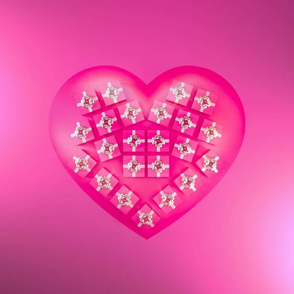 Valentin Nap Ajándék Ötlet Banner Rózsaszín Ajándék Dobozok Rózsaszín Kandalló — Stock Fotó
