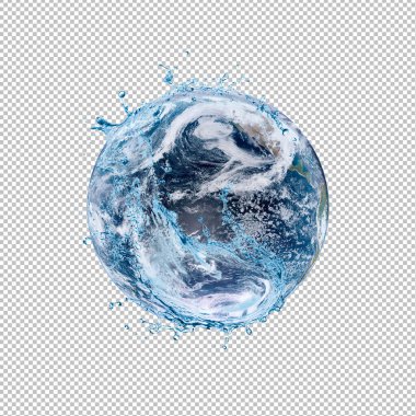 Water recycle on the world. Water scarcity concept on earth isolated on transparent png background. Earth day or World Water Day concept. Elements of this image furnished by NASA.