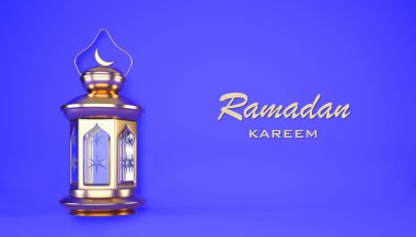Ramadan Kareem background with golden lantern, 3d rendering illustration. Muslim Holy Month Ramadan Kareem wallpaper design.