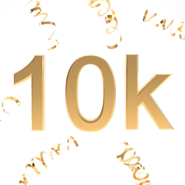 10K Followers Symbol Confetti Rendering Gold 10K Number Illustration White — Foto Stock