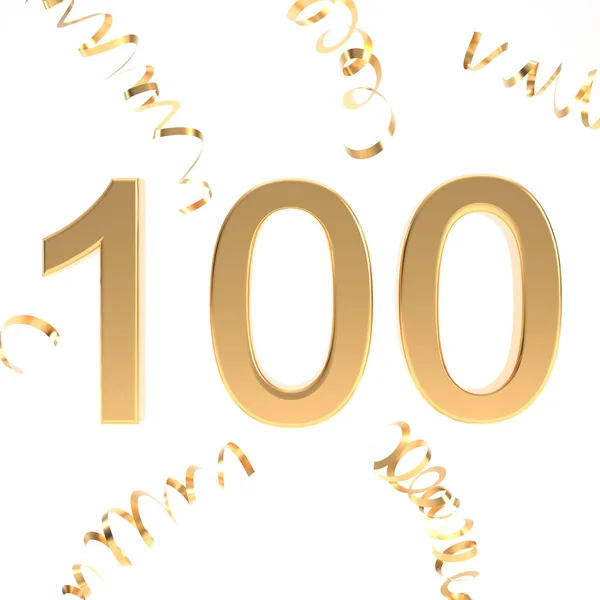 100 Followers Symbol Confetti Rendering Gold 100 Number Illustration White — 스톡 사진