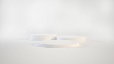 Beyaz ürün arkaplan standı ya da reklam ekranında podyum kaidesi boş arkaplan. 3 boyutlu görüntüleme. Boş podyum veya beyaz arkaplanda silindir duruş kavramına sahip kaide görüntüsü. 