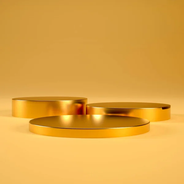 Podio Oro Pedestal Sobre Fondo Dorado Para Exhibición Del Producto — Foto de Stock