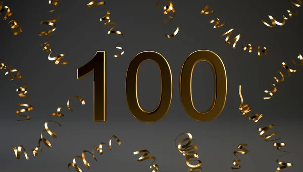 100 Anhängare Symbol Med Konfetti Rendering Guld 100 Nummer Illustration — Stockfoto