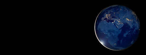 黒を背景に宇宙から夜の地球 ミニマリズム技術 グローバルビジネス 金融やコミュニケーションのWebバナーの概念 Nasaによって提供されたこの画像の要素 — ストック写真