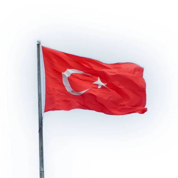 Mengibarkan Bendera Turki Yang Diisolasi Dengan Latar Belakang Putih Selamat — Stok Foto