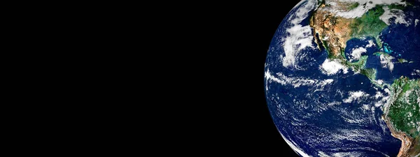 Карта Земли Космоса Изолирована Черном Фоне Баннера Заголовка Копировальным Пространством — стоковое фото