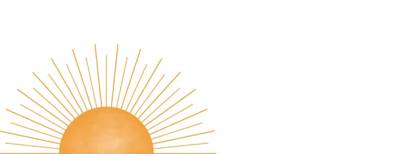 Boho sun orange flat lay illustration header or banner design. Artwork of sunrise, sunshine or sunset. Scandinavian style nursery sun minimalist artwork isolated on white background.