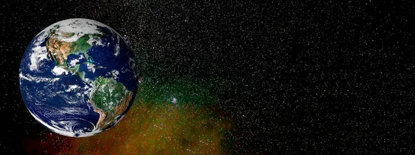 行星地球在一个五彩斑斓的星空上 流星雨和复制的空间 Hd空间标题或横幅设计 美国航天局提供的这一图像的要素 — 图库照片