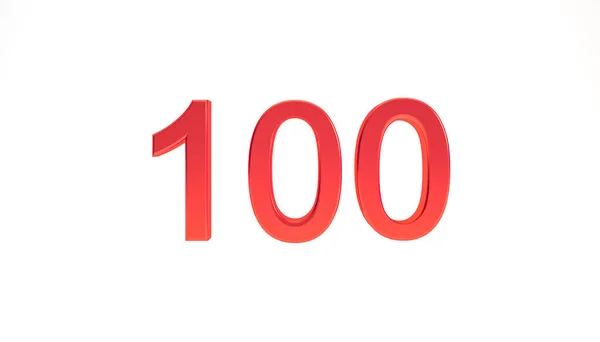 Rode 100 Volgers Symbool Rendering 100 Nummer Illustratie Witte Achtergrond — Stockfoto