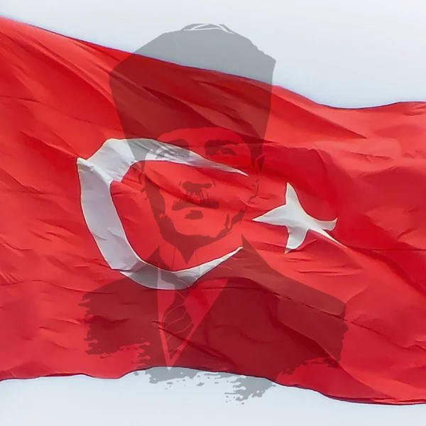アタチュルクシルエットのソーシャルメディアポストまたはトルコの国民の祝日のバックグラウンドデザインを振るトルコの旗 — ストック写真