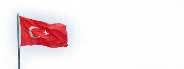 Ondeando Bandera Turca Aislada Encabezado Fondo Blanco Banner Con Espacio — Foto de Stock