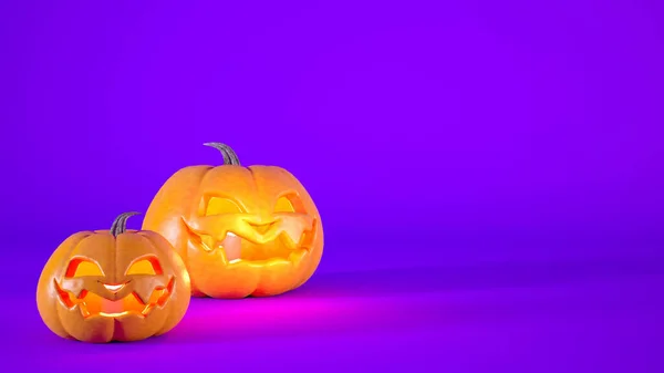 Concepto Halloween Fondo Púrpura Con Linternas Calabaza Naranja Velas Idea — Foto de Stock