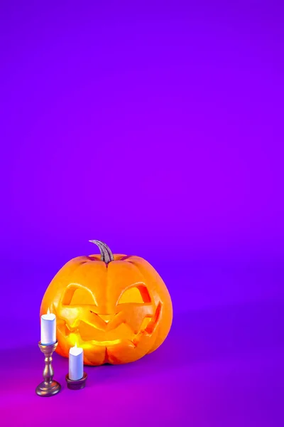 Fondo Halloween Con Jack Linterna Velas Espacio Copia Spooky Naranja — Foto de Stock