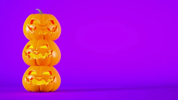 Fondo Halloween Con Jack Linternas Espacio Copia Sonriente Naranja Calabazas — Foto de Stock