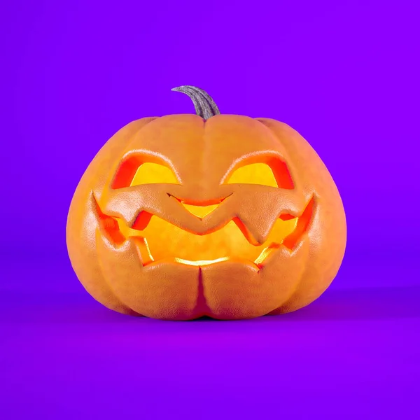 Concepto Halloween Jack Linterna Aislada Sobre Fondo Púrpura Sonriente Idea — Foto de Stock