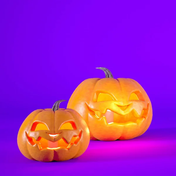 Απόκριες Έννοια Μωβ Φόντο Πορτοκαλί Κολοκύθα Jack Φανάρια Halloween Ιδέα — Φωτογραφία Αρχείου