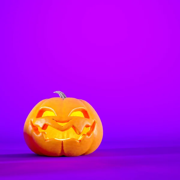 Jack Linterna Sobre Fondo Púrpura Halloween Con Espacio Copia Sonriente — Foto de Stock