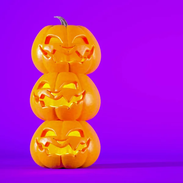 Fondo Halloween Con Jack Linternas Espacio Copia Sonriente Naranja Calabazas — Foto de Stock