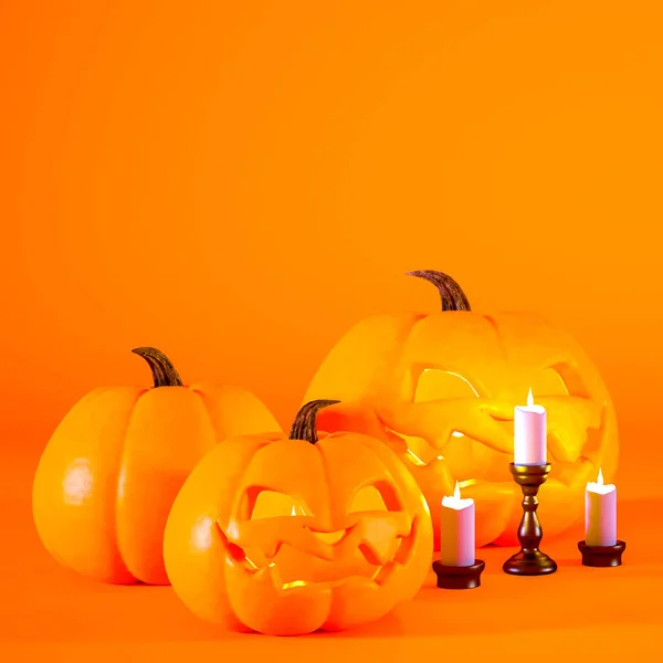 Fondo Halloween Con Calabazas Jack Linternas Velas Concepto Halloween Naranja — Foto de Stock