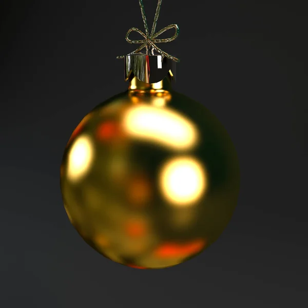 Golden Christmas Ball Close Isolated Black Background Render — Stock Photo, Image