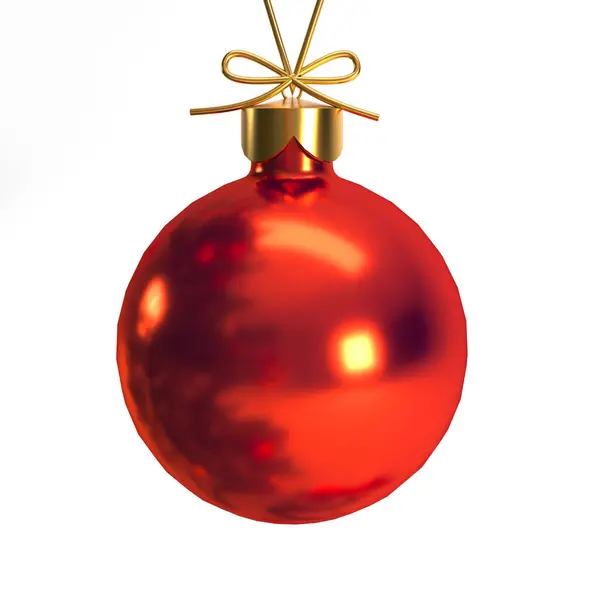 Red Christmas Ball Close Isolated White Background Render — Stock Photo, Image