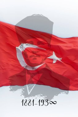 10 Kasım Atatürk Anma Gunu namı diğer 10 Kasım Atatürk 'ün ölüm yıl dönümüdür. Atatürk siluetinde Türk bayrağı sosyal medya hikayesi veya afiş arkaplan tasarımı.