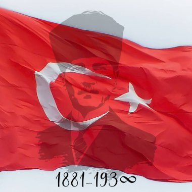 10 Kasım Atatürk Anma Gunu namı diğer 10 Kasım Atatürk 'ün ölüm yıl dönümüdür. Atatürk siluetinde Türk bayrağı sosyal medya paylaşımı veya afiş arka plan tasarımı. 1881-1938