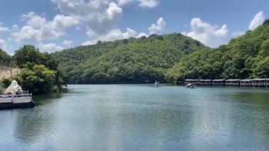 Sakligol Hidden lake in Sile district of Istanbul Province, Turkey. Peaceful natural lakeside view. Calming nature footage.