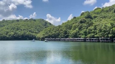 Sakligol Hidden lake in Sile district of Istanbul Province, Turkey. Peaceful natural lakeside view. Calming nature footage.
