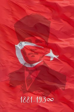 10 Kasım Atatürk Anma Gunu namı diğer 10 Kasım Atatürk 'ün ölüm yıl dönümüdür. Atatürk siluetinde Türk bayrağı sosyal medya paylaşımı veya afiş arka plan tasarımı. 1881-1938
